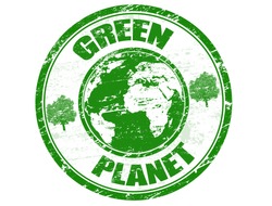 Green grunge rubber stamp with the text green planet written inside