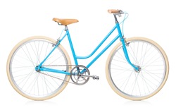 Stylish womens blue bicycle isolated on white background
