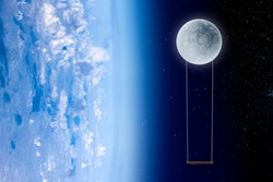 Earth and Moon in blue space