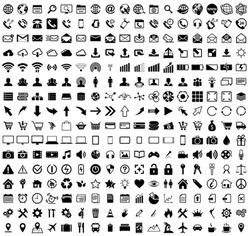 Black web icons collection on white background