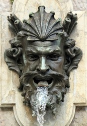 Close up on human head fountain in the city, Geneva, Switzerland