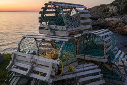 Old lobster pots used in the commercial fishery and popular with tourist visiting Newfoundland and Labrador.  