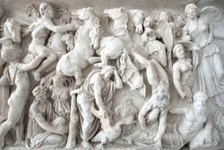 Bas-relief, statue and sculpture details in stone. High quality photo