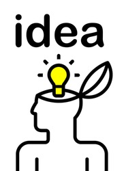 illustration of idea bulb in stylized human head