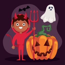 halloween little devil and pumpkin