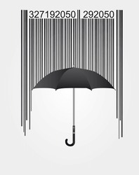 black barcode and umbrella isolated over white background. vector
