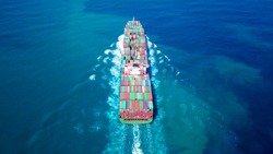 Ultra large container vessel (ULCV) sailing at full speed - Aerial image