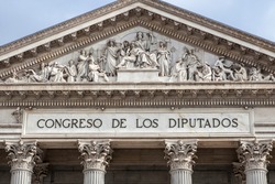 Spanish Congress of Deputies Building. Tympanon. Madrid, Spain