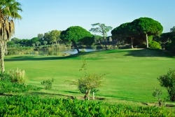 Golf field on sunny outdoors beautiful luxury lifestyle background. Algarve Portugal, San Lorenzo - Sao Lorenzo Quinta do Lago