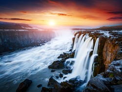 Rapid flow of water powerful Selfoss cascade. Unusual and gorgeous scene. Popular tourist attraction. Location famous place Vatnajokull National Park, Jokulsa a Fjollum, Iceland, Europe. Beauty world.