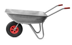 Garden metal wheelbarrow cart isolated on white