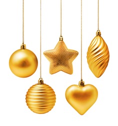 Golden Christmas decoration elements isolated on white background