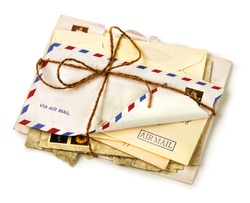 Pile of old overseas air mail letters tied with a thread