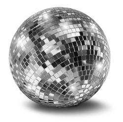 Silver disco mirror ball isolated on white background
