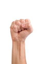 Hand with clenched a fist, isolated on a white background