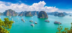 Panorama of Halon bay, Vietnam in a summer day