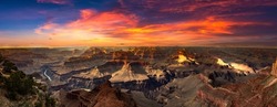 Panorama of Grand Canyon National Park at Mohave Point at sunset, Arizona, USA