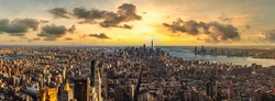 Panorama of  Manhattan at sunset in New York City, NY, USA