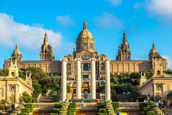 Placa de Ispania (The National Museum) in Barcelona, Spain in a summer day