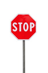 Stop road sign on white background