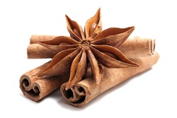 star anise with cinnamon sticks isolated on white