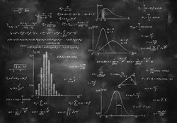 math physics formulas on balck chalkboard