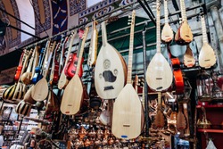 Turkish musical instruments are sold in the market