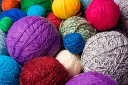 wool yarn ball. Colorful threads for needlework. Colorful fabric texture background