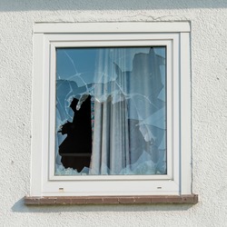 Broken glass window outside