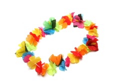 A colorful Hawaiian lei with bright colorful flowers