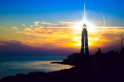 Lighthouse on sunset. Crimea, Ukraine