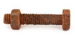 Rusty bolt and nut over white background 
