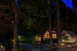 Night view of the beautiful Half Dome Village in Yosemite National Park
