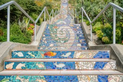 The colorful Mosaic Stairway at San Francisco, California