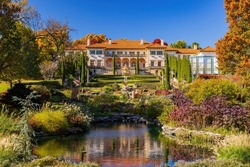 Beautiful fall color and mansion in the famous Philbrook Museum of Art at Tulsa, Oklahoma
