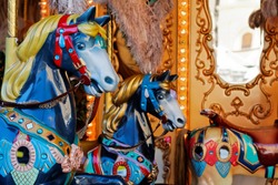 Carousel horses close up