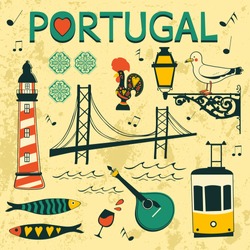 Portugal tipical icons collection. vector illustration