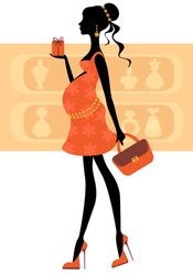 Chic pregnant woman buying perfumes