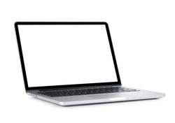 Laptop with blank white screen. Isolated on white background