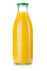 Orange juice glass bottle. Isolated on white background