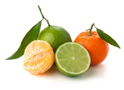Limes and tangerines. Isolated on white background