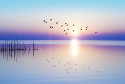 blue sunrise in the lake