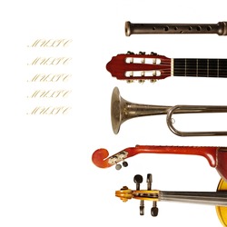 Musical instruments collection on white background. Your text