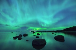 Aurora borealis northern lights over the Gulf of Finland