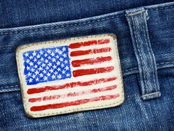 USA flag added on a blue jeans label