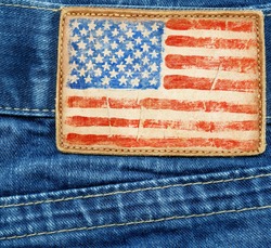 USA flag added on a blue jeans label
