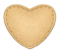Heart shape leather label, isolated.