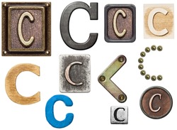 Alphabet made of wood, metal, plasticine. Letter C