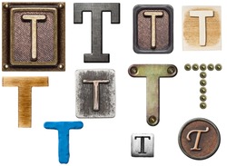 Alphabet made of wood, metal, plasticine. Letter T
