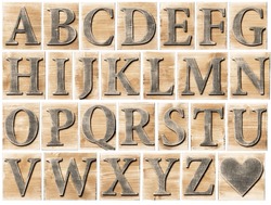 Wooden alphabet letter blocks isolated on white
